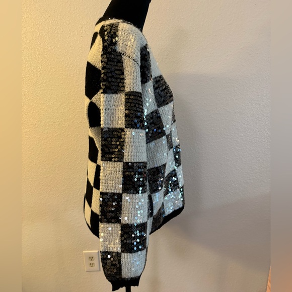BiBi Black and White Checkered Sequin Cardigan - Picture 9 of 10